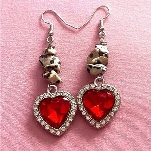 Red Heart Crystal Drop Earrings - Women Jewelry